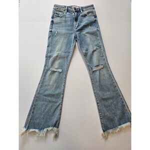 Hidden Jeans Flare Women 25 Light Wash Distressed Raw Hem High Rise Y2K Wide Leg